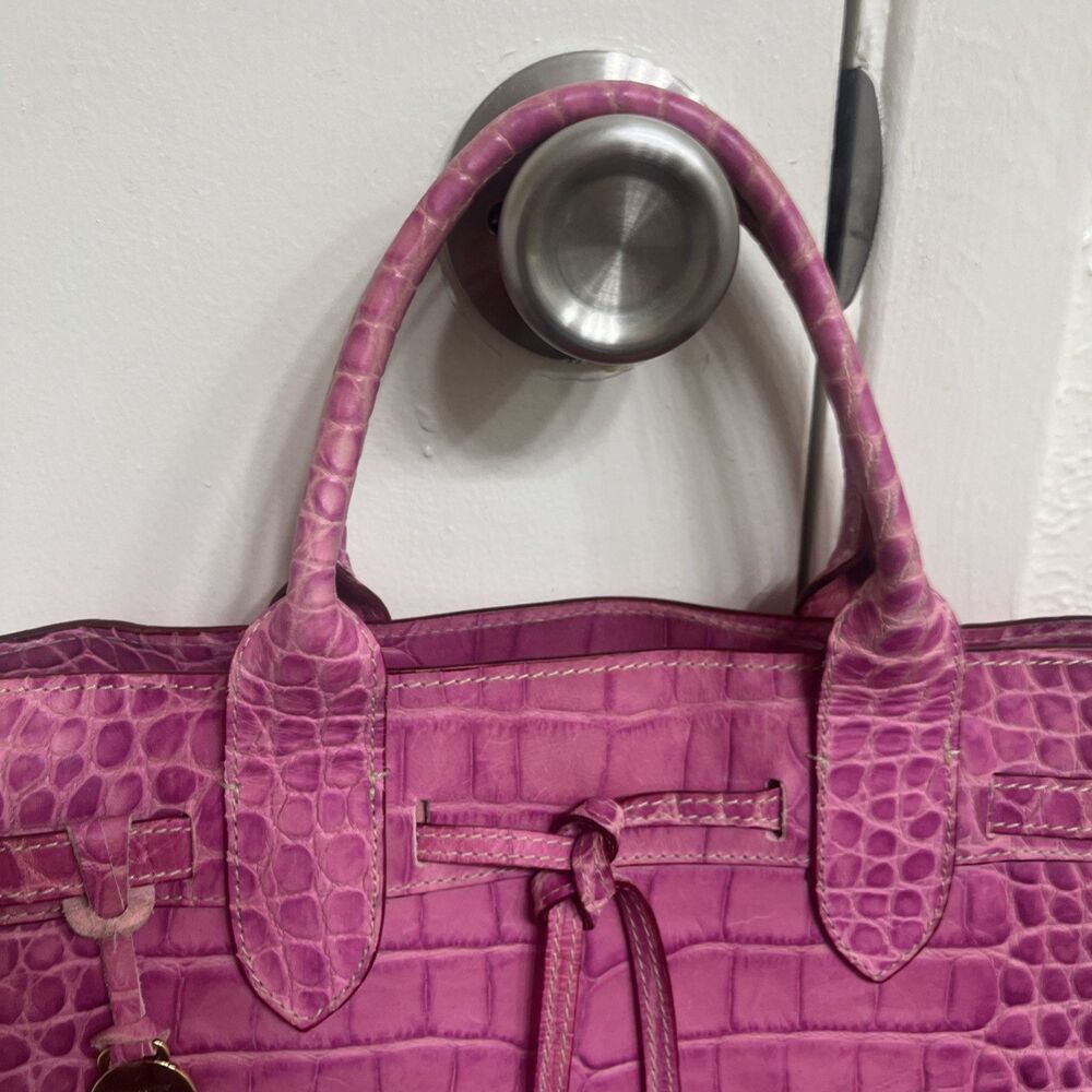 DOONEY & BOURKE Vintage Crocodile Embossed Leather Handbag Satchel Handle Pink - Picture 7 of 11